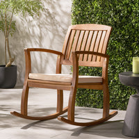 Acacia Wood Patio Outdoor Rocking Chair with cushions for Garden, Lawn, Backyard, Pool,