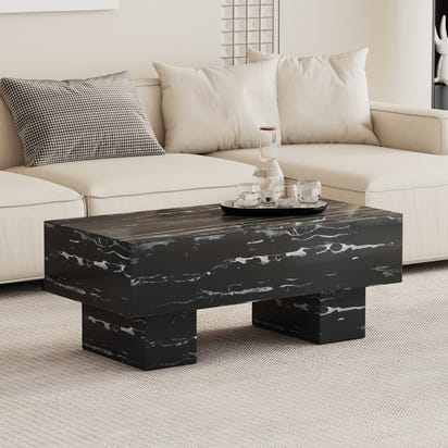 Modern Simple Black Marble Texture MDF Coffee Table - 43.3'x21.6'x17.2' Practical Model.Making it an ideal addition to any living room or apartment.