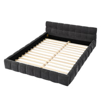 Modern Queen Size Platform Bed Frame with Thick Chenille Fabric in Dark Grey, Upholstered with Headboard