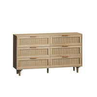 Natural Rattan Storage Cabinet with 6 Drawers for Bedroom and Living Room, Particle Board, 51.18'