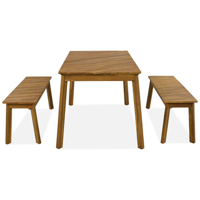 3-Piece Acacia Wood Dining Set with Dining Table and Bench