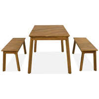 3-Piece Acacia Wood Dining Set with Dining Table and Bench