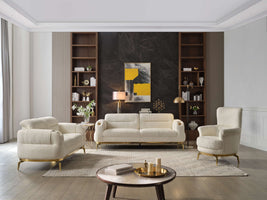 Zoe Modern style 3PC Living room set (Sofa + Loveseat + Chair) made with wood and Gold accents in Cream(NJ Warehouse inventory)