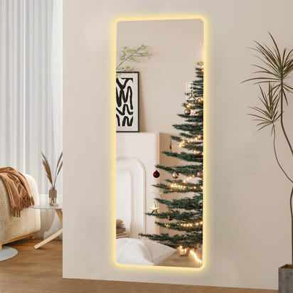 Full Length Mirror Lighted Vanity Body Mirror LED Mirror Wall-Mounted Mirror Big Size Rounded Corners, Bedroom,Living Room,Dressing Room Hotel