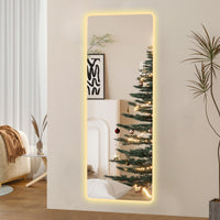 Full Length Mirror Lighted Vanity Body Mirror LED Mirror Wall-Mounted Mirror Big Size Rounded Corners, Bedroom,Living Room,Dressing Room Hotel