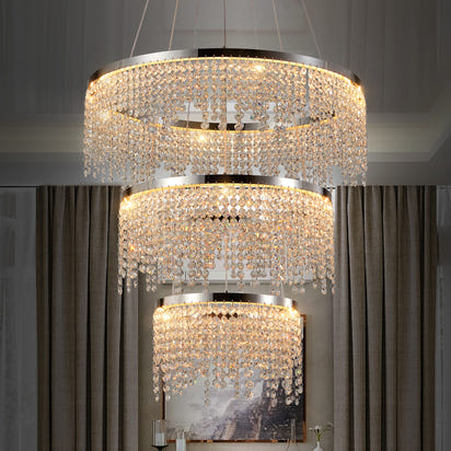 24-inch Crystal Chandelier LED Ceiling Lamp, Adjustable Color Temperature 3000K/4000K/6000K, Height Adjustable, Luxury Round Chandelier, Suitable for Living Room, Dining Room, Bedroom