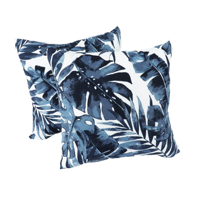 2 Pack Outdoor Throw Pillows, Waterproof & Fade-Resistant Patio Cushions for Garden, Porch, Poolside Furniture - Soft & Comfortable Decorative Pillow Covers (18x18 Inch, Blue Big leaf)