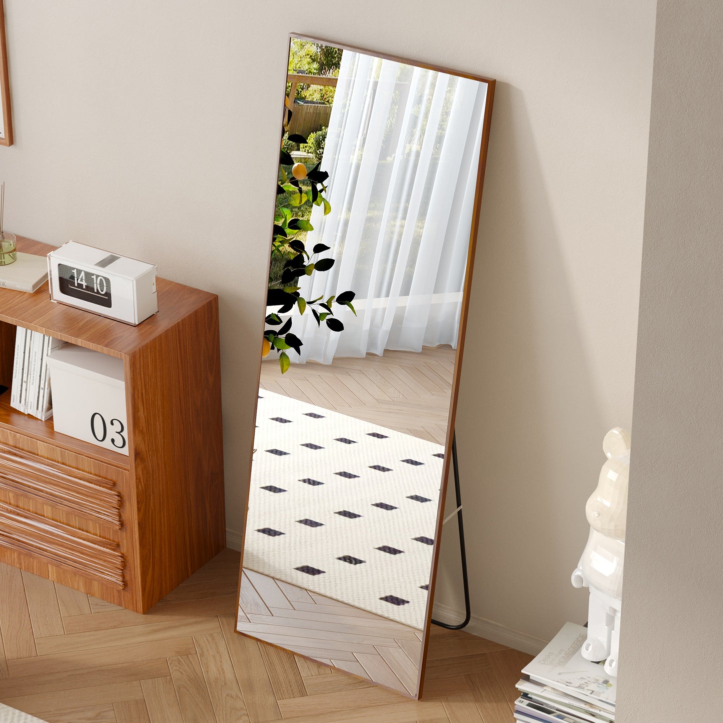 Clean and beautiful solid wood frame full-length mirror, dressing mirror, bedroom porch, decorative mirror, clothing store, floor standing large mirror, wall mounted. 65 '* 23'