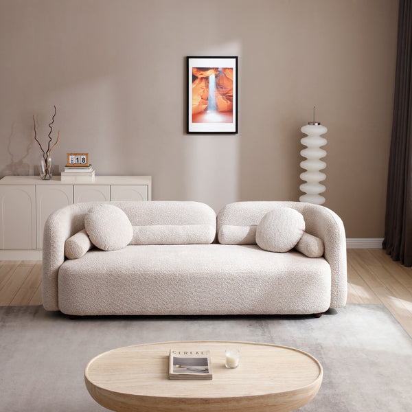 1+2, Luxury Modern Couch for Living Room, Beige Boucle Fleece Upholstered Comfy Couch for Apartment Home Office, 3 Seater, Light Beige