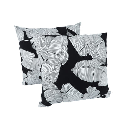 2 Pack Outdoor Throw Pillows, Waterproof & Fade-Resistant Patio Cushions for Garden, Porch, Poolside Furniture - Soft & Comfortable Decorative Pillow Covers (18x18 Inch,Black Leaf )