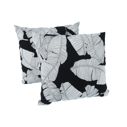 2 Pack Outdoor Throw Pillows, Waterproof & Fade-Resistant Patio Cushions for Garden, Porch, Poolside Furniture - Soft & Comfortable Decorative Pillow Covers (18x18 Inch,Black Leaf )