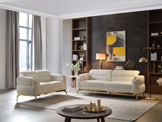 Zoe Modern style 2PC Living room set (Sofa + Loveseat) made with wood and Gold accents in Cream(NJ Warehouse inventory)