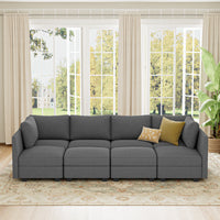 Modern 8-Seater Armless Linen Sectional Sofa, Convertible U Shaped Sofa Couch with with Storage, Comfy Modular Sofa Couch for Bedroom, Living Room, Office