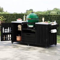 K&K 66.5' Outdoor Kitchen Island for Big Green Egg Grills, Solid Wood Outdoor Grill Cart for Tabletop Grill with Stainless Steel Top, Drawer, Compatible with Large Big Green Egg, Kamado Joe- Black