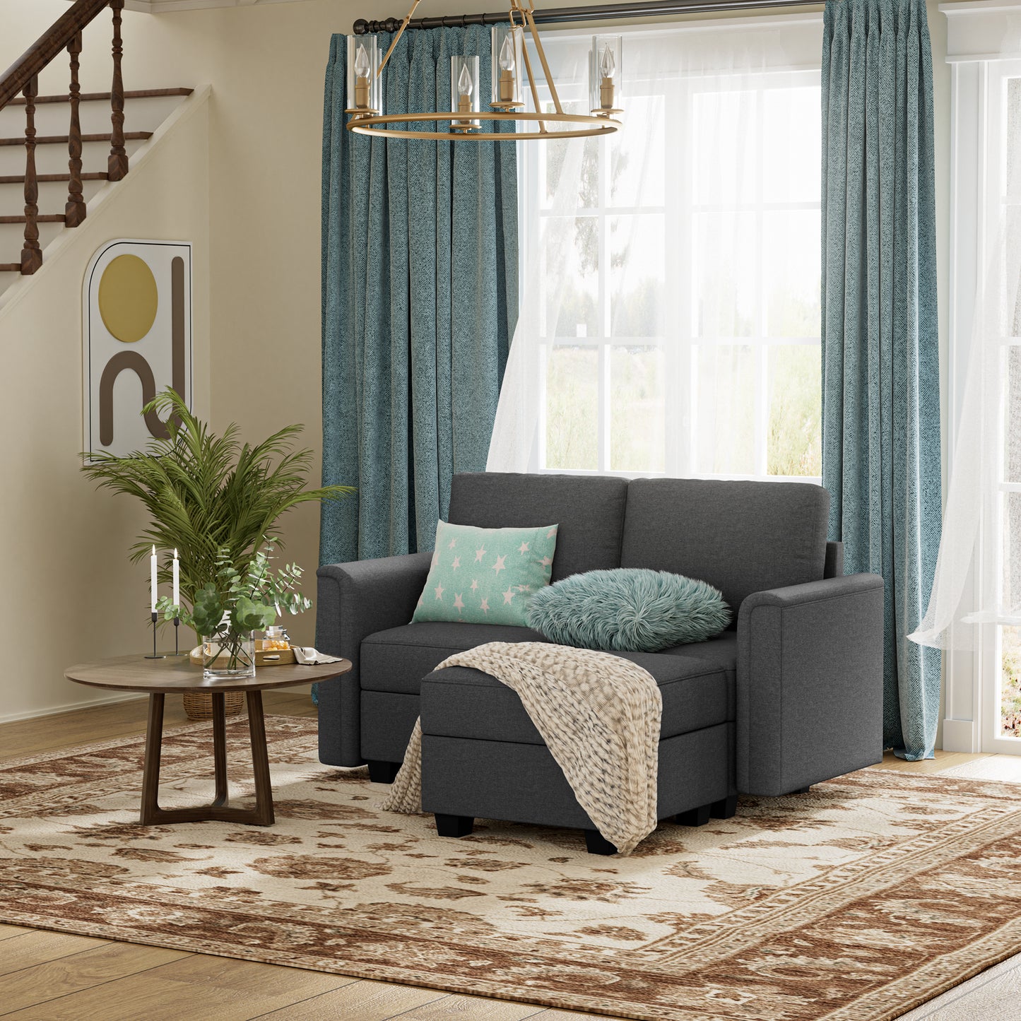 Modular 2-Seater Sectional Sofa, Convertible L Shaped Sofa Couch with Chaise and Storage, Comfy Modular Sofa Couch for Bedroom, Living Room, Office, Modern L Shaped Sectional Sofa