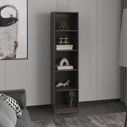 XS Bookcase Compact Bookshelf with Multiple Shelves, Dark Walnut / Black Wengue
