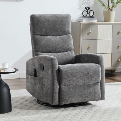 Heat Massage Manual Recliner Chair with Rocker and Swivel in Fabric for Living Room, GREY