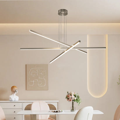 48' Modern LED Chandelier - Geometric 3-Arm Design, Adjustable Hanging, Sleek Metal Finish for Dining Room, Living Room & Office