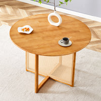 Chinese countryside retro solid wood round table, simple modern imitation rattan table, wooden table, desk. Suitable for dining room, living room, office .W1151P154825