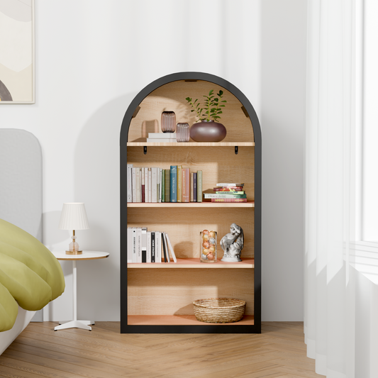 4-Tier Black Arched Bookshelf, 43' Tall Arched Bookcase with Storage Shelves