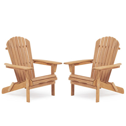 Wooden Outdoor Folding Adirondack Chair Set of 2, Cedar Material, Honey Brown, Space-Saving Design