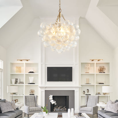 23.6-Inch Gold Pendant Light Chandelier with Threaded Clear Glass Globe Shade – Adjustable Height, Ideal for Living Room, Dining Room, Kitchen (No Bulbs)