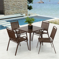 5-Piece Plastic chair and steel table Outdoor Dining Set, plastic Chairs and Table Set for Garden Patio, Brown