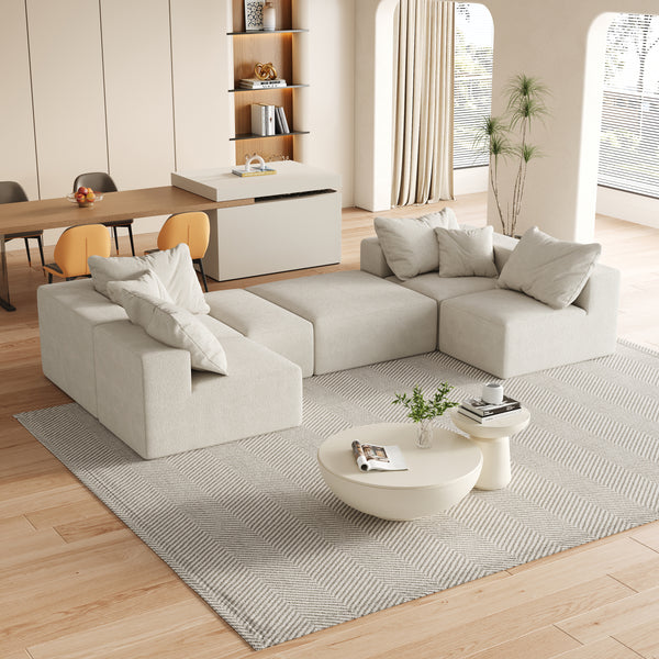 Modern Upholstered Sectional Sofa Couch Set,Modular 132' L Shaped Sectional Living Room Sofa Set With 6 Pillows,Free Combination Sofa Couch for Living Room,Bedroom