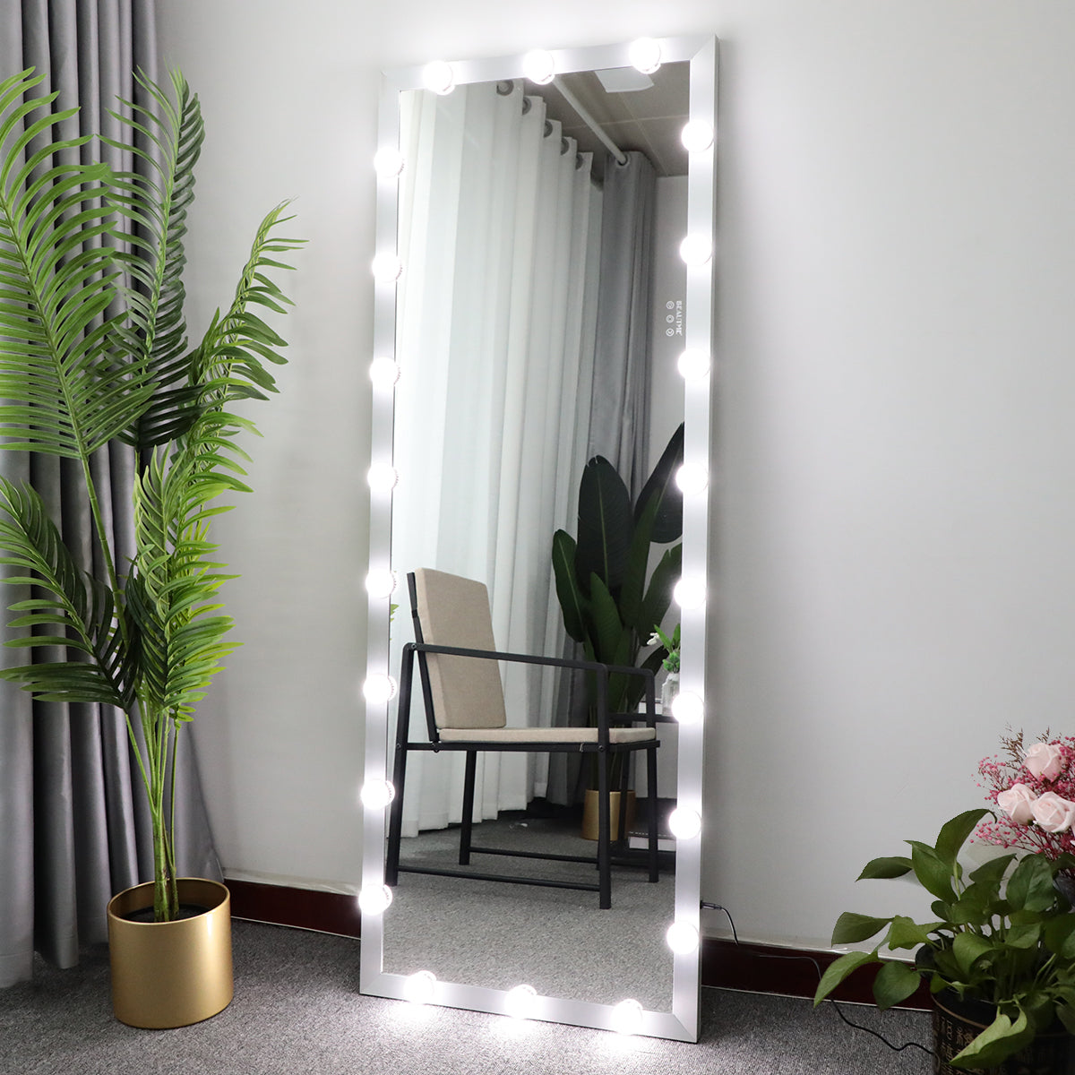 Hollywood Full Length Mirror with Lights Full Body Vanity Mirror with 3 Color Modes Lighted Standing Floor Mirror for Dressing Room Bedroom Wall Mounted Touch Control Silver 63'x24'