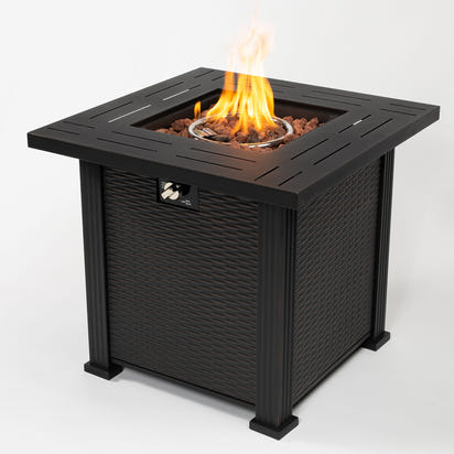 28' Propane Gas Fire Pit Table, 50000 BTU Square Steel Fire Pit for Outside Patio Deck Garden Backyard-Black