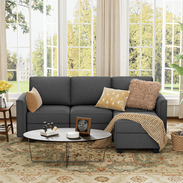 Modular 3-Seater Sectional Sofa, Convertible L Shaped Sofa Couch with Chaise and Storage, Comfy Modular Sofa Couch for Bedroom, Living Room, Office, Modern L Shaped Sectional Sofa