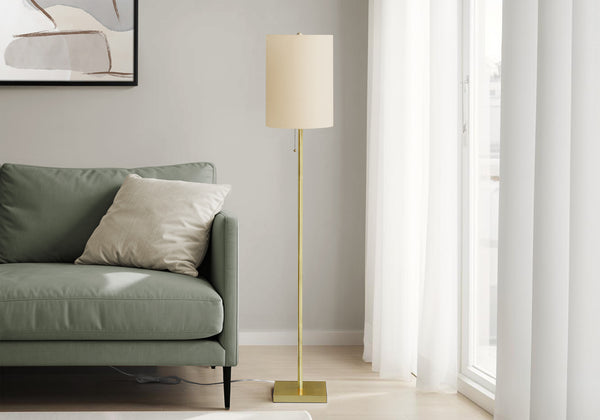 Lighting, 62'h, Brass Metal, Ivory / Cream Shade, Contemporary