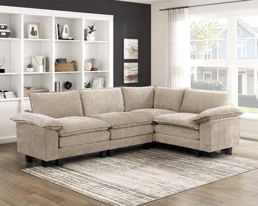 Modern Contemporary 4-Piece Modular Sectional Plush Comfort Taupe Chenille Upholstery Living Room Furniture Durable Plywood
