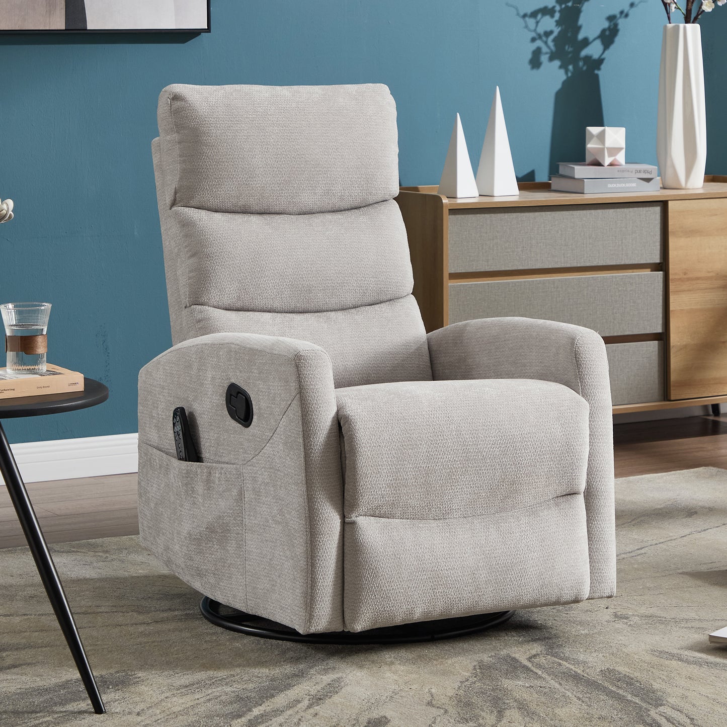 Heat Massage Manual Recliner Chair with Rocker and Swivel in Fabric for Living Room,Grey