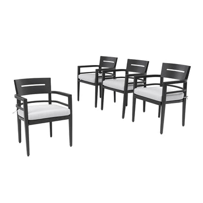 Outdoor Patio Aluminum Stationary Dining Chairs - Set of 4 - Outdoor-Grade Sunbrella Fabric Cushions - Tapered Feet - Ember Black