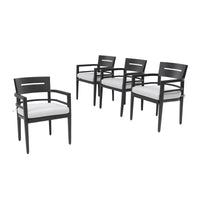 Outdoor Patio Aluminum Stationary Dining Chairs - Set of 4 - Outdoor-Grade Sunbrella Fabric Cushions - Tapered Feet - Ember Black