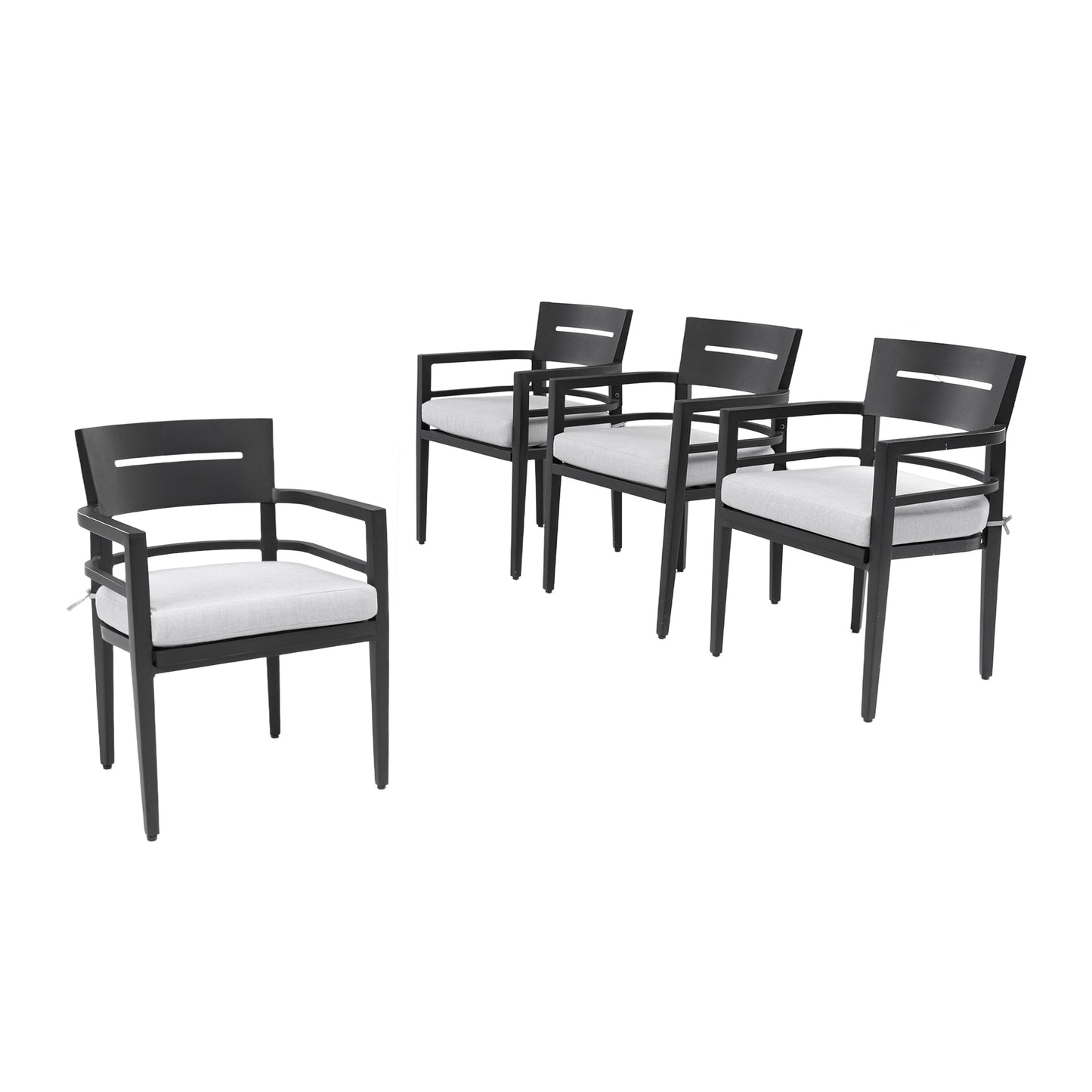 Outdoor Patio Aluminum Stationary Dining Chairs - Set of 4 - Outdoor-Grade Sunbrella Fabric Cushions - Tapered Feet - Ember Black