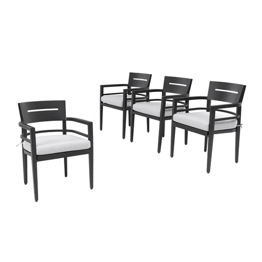 Outdoor Patio Aluminum Stationary Dining Chairs - Set of 4 - Outdoor-Grade Sunbrella Fabric Cushions - Tapered Feet - Ember Black