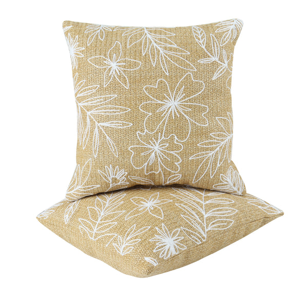 Outdoor/Indoor Throw Pillows, Decorative Throw Pillows with Inserts, Simulated Straw Weaving 18'x18' Square Pillows for Bed, Couch, Sofa and Patio Furniture (Set of 2, Casual Flowers)