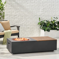 Outdoor 50,000 BTU Lightweight Concrete Rectangular Fire Pit Table with Storage, Dark Gray and Natural Brown  (Tank Cover not Included)