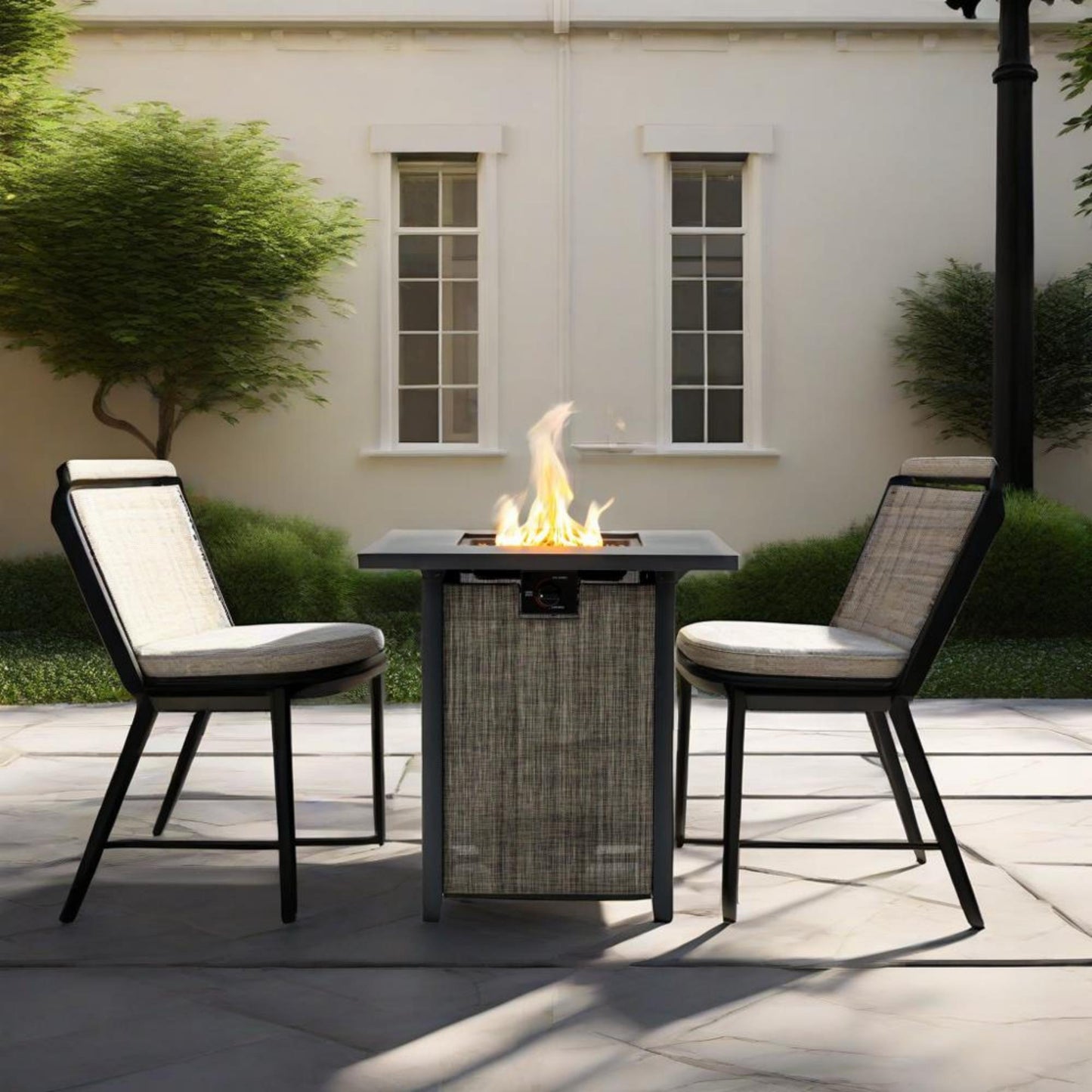 28' Propane Gas Fire Pit Table, 50000 BTU Square Steel Fire Pit  for Outside Patio Deck Garden Courtyard -Black
