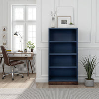 Nora Modular 60 inch High Bookshelf, No Assembly Required, Blue Denim and Whiskey Finish