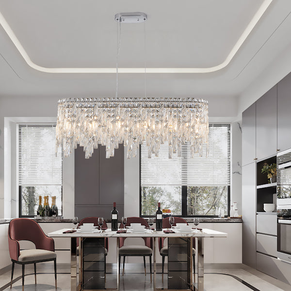 35' Chrome Elegant Oval Crystal Chandelier, Modern Ceiling Light Fixture with Reflective Hanging Crystals for Dining Room, Living Room, and Foyer (Bulbs Not Included)