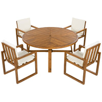 5-Piece Outdoor Patio Dining Set Acacia Wood with Four Armchairs and Table, Beige
